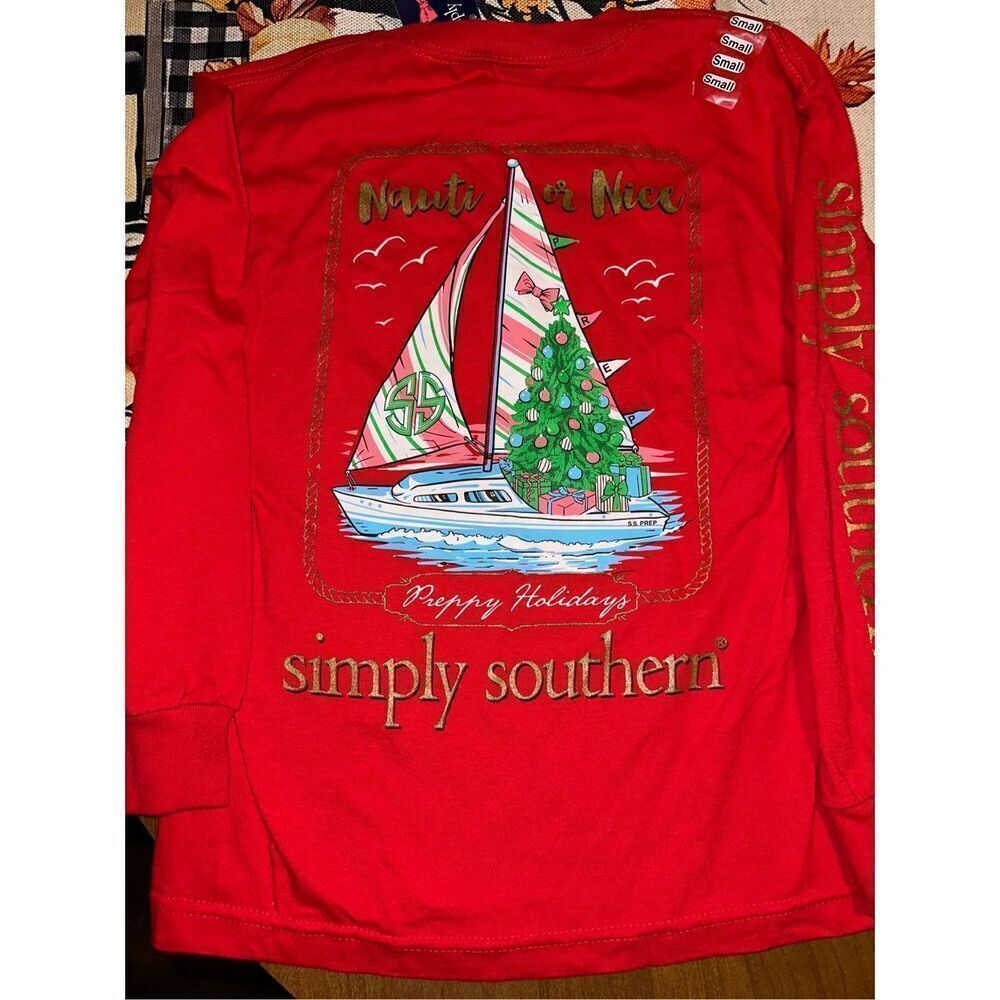 Simply Southern Nauti Or nice sailboat long Sleeve t-shirt youth Size Small 6-7
